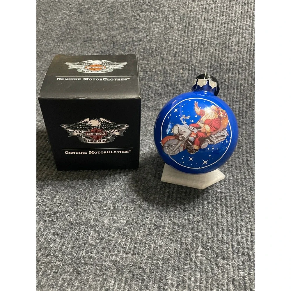 Harley-Davidson 2013 Santa Motorcycle Blue Glass Christmas Ornament 96817-14V